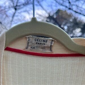CELINE Vintage 1970’s rare “old Celine” Cream Cardigan with Red Trim + Logo